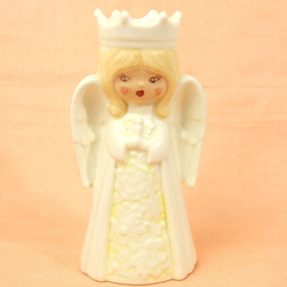 Hand Painted Ceramic Angel Queen Princess Girl Holding Candle Statue Figurine